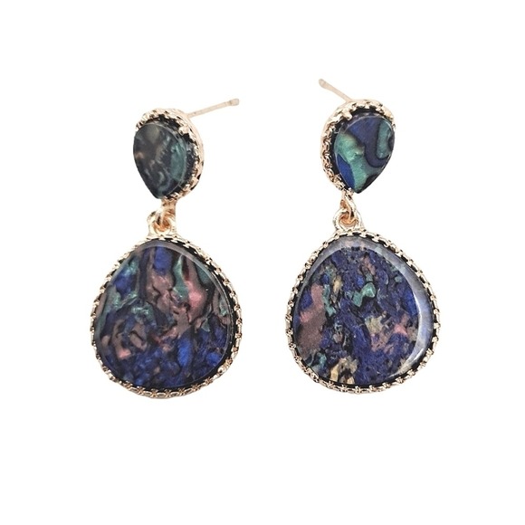 💖 2/$30 Dainty Gold Multicolor Drop Teal Earrings Minimalist Statement - Picture 4 of 10